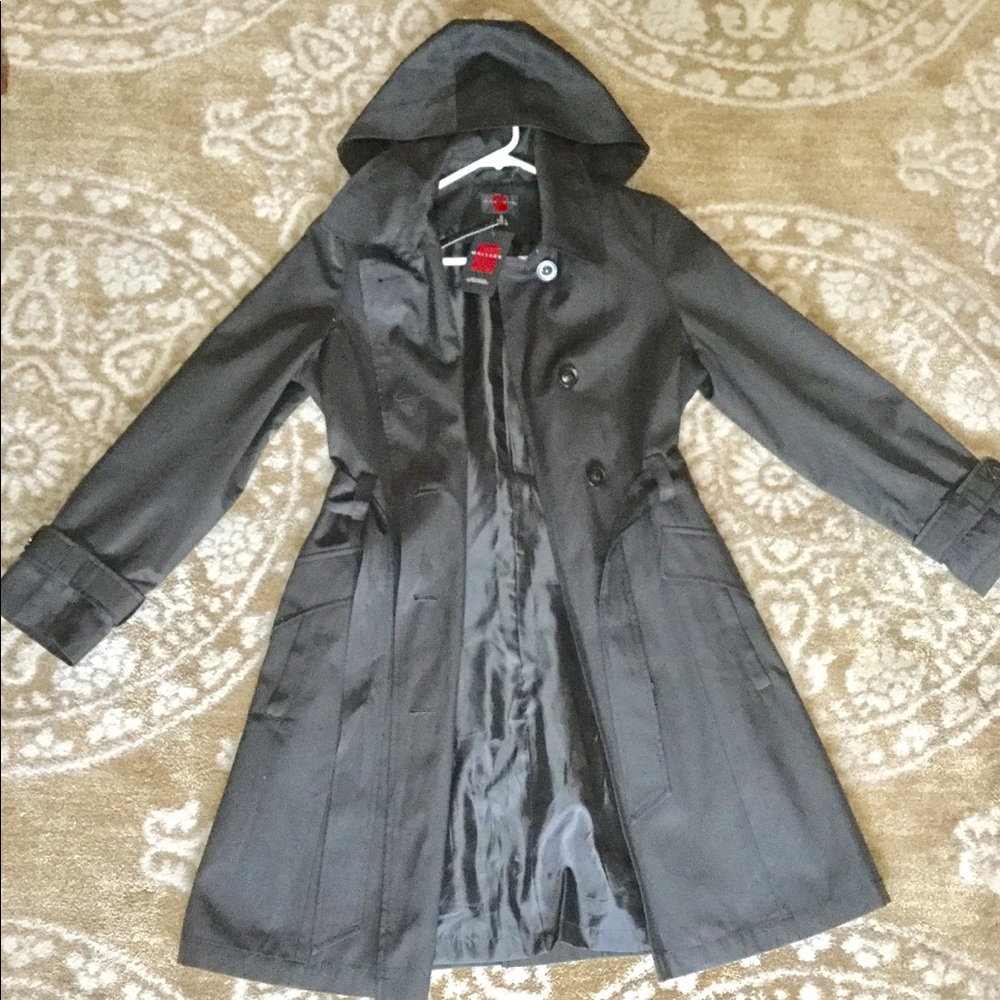 Gallery Women's hooded black waterproof overcoat